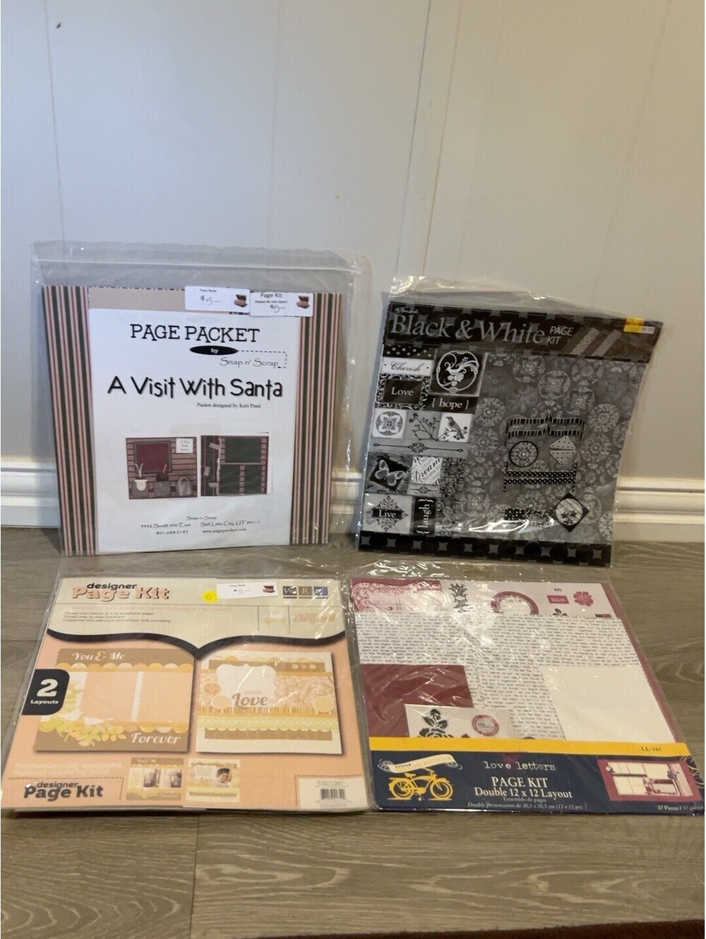 Scrapbook Page Kits Lot of 4 NOS 12x12 Santa Love Letters Black White We R memor